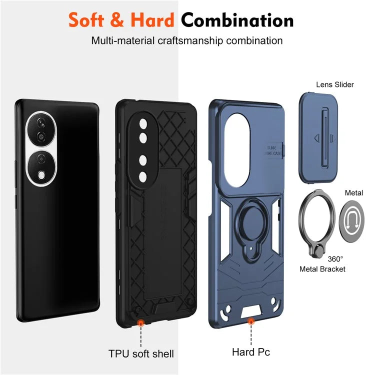 For Honor X7b 4G / 90 Smart Case Lens Shield Kickstand PC+TPU Phone Cover