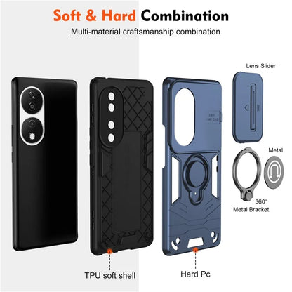 For Honor X7b 4G / 90 Smart Case Lens Shield Kickstand PC+TPU Phone Cover