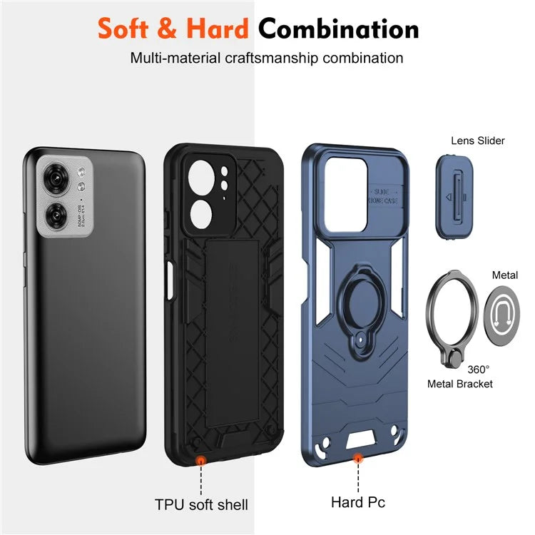 For Motorola Edge 40 5G Case PC+TPU Phone Shell with Kickstand / Lens Cover
