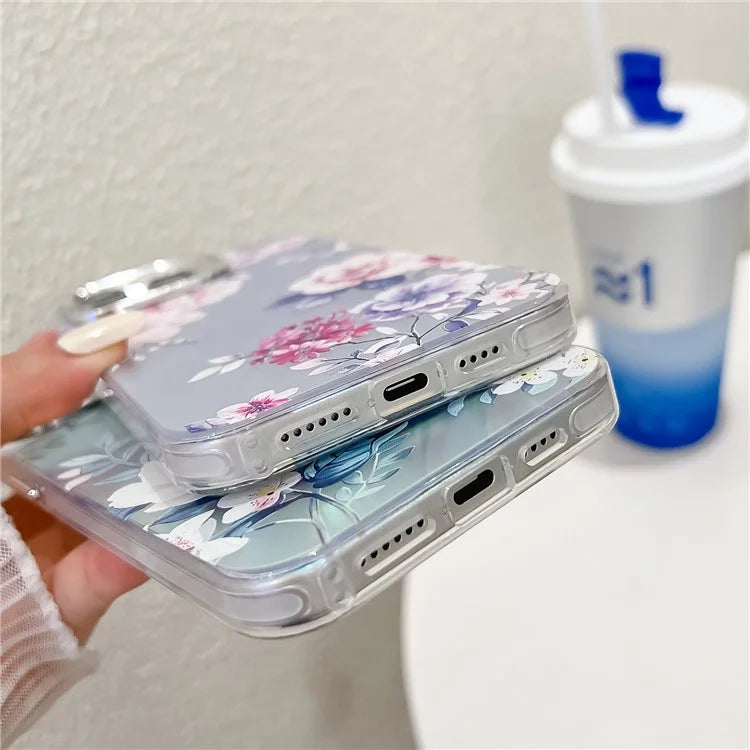 For iPhone 15 Pro Max Case Flower Pattern Laser Texture Electroplated Phone Back Cover1