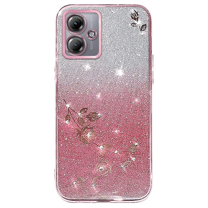 KADEM For Motorola Moto G14 4G TPU Case Rhinestone Decor Flower Glitter Shiny Phone Cover