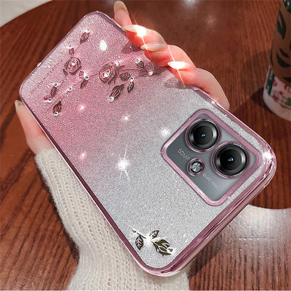 KADEM For Motorola Moto G14 4G TPU Case Rhinestone Decor Flower Glitter Shiny Phone Cover