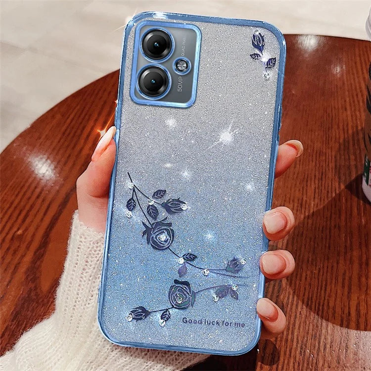 KADEM For Motorola Moto G14 4G TPU Case Rhinestone Decor Flower Glitter Shiny Phone Cover