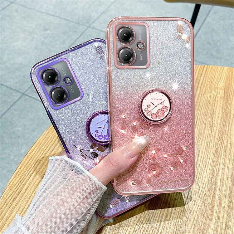 KADEM For Motorola Moto G14 4G Case Rhinestone Glitter TPU Phone Cover with Kickstand