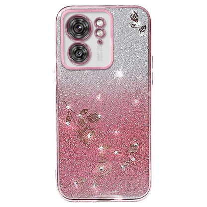 KADEM For Motorola Edge 40 5G Case Rhinestone Decor Glitter TPU Phone Cover Flower Pattern