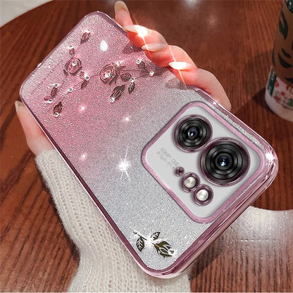 KADEM For Motorola Edge 40 5G Case Rhinestone Decor Glitter TPU Phone Cover Flower Pattern