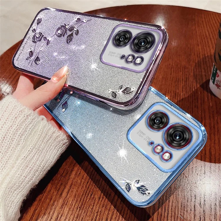 KADEM For Motorola Edge 40 5G Case Rhinestone Decor Glitter TPU Phone Cover Flower Pattern