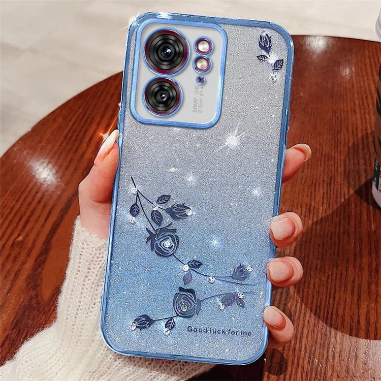 KADEM For Motorola Edge 40 5G Case Rhinestone Decor Glitter TPU Phone Cover Flower Pattern