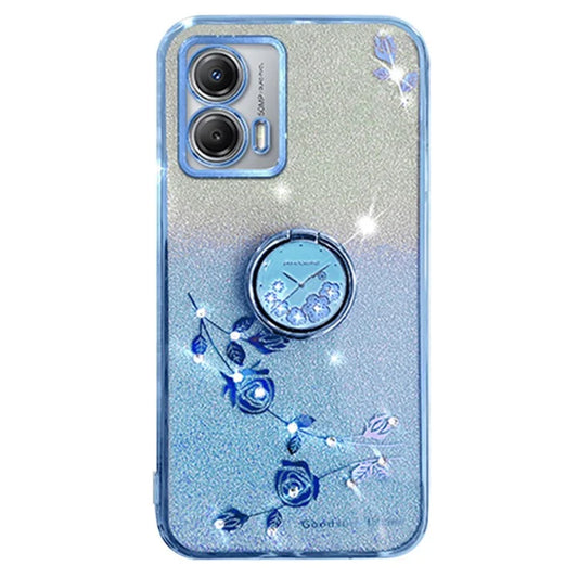 KADEM For Motorola Moto G53 5G TPU Case Ring Kickstand Rhinestone Flower Phone Cover