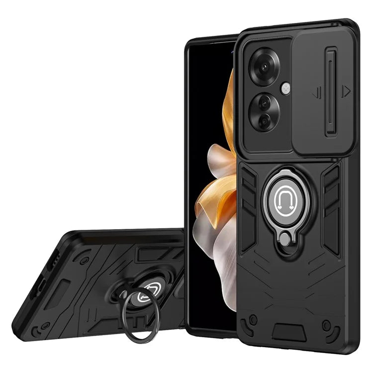 Ring Holder Kickstand Phone Shell for Oppo Reno11 F 5G / F25 Pro 5G Case Slide Lens Lid Phone Cover