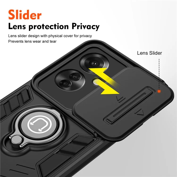 Ring Holder Kickstand Phone Shell for Oppo Reno11 F 5G / F25 Pro 5G Case Slide Lens Lid Phone Cover