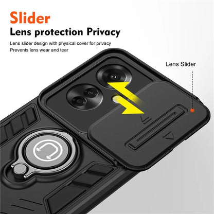 Ring Holder Kickstand Phone Shell for Oppo Reno11 F 5G / F25 Pro 5G Case Slide Lens Lid Phone Cover