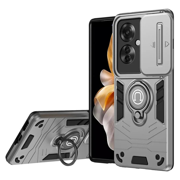 Ring Holder Kickstand Phone Shell for Oppo Reno11 F 5G / F25 Pro 5G Case Slide Lens Lid Phone Cover