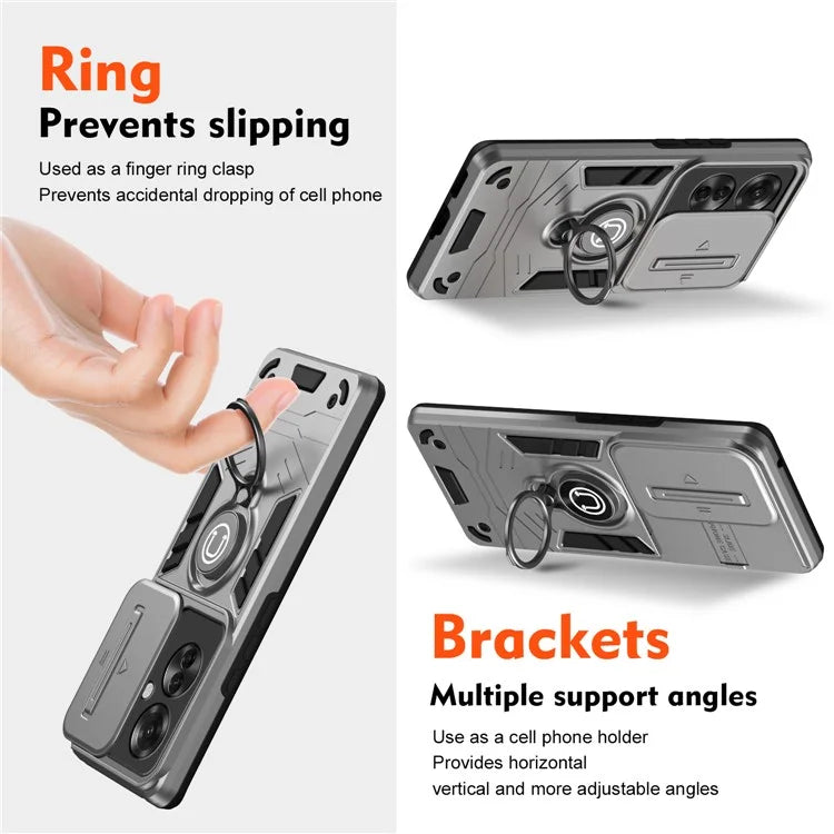 Ring Holder Kickstand Phone Shell for Oppo Reno11 F 5G / F25 Pro 5G Case Slide Lens Lid Phone Cover