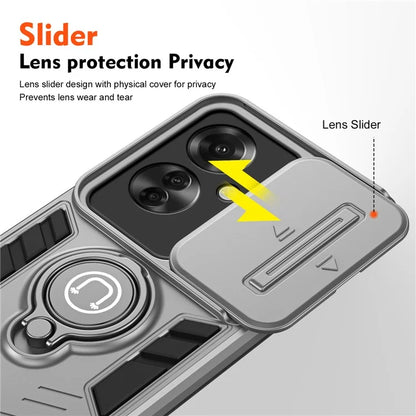 Ring Holder Kickstand Phone Shell for Oppo Reno11 F 5G / F25 Pro 5G Case Slide Lens Lid Phone Cover