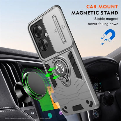 Ring Holder Kickstand Phone Shell for Oppo Reno11 F 5G / F25 Pro 5G Case Slide Lens Lid Phone Cover