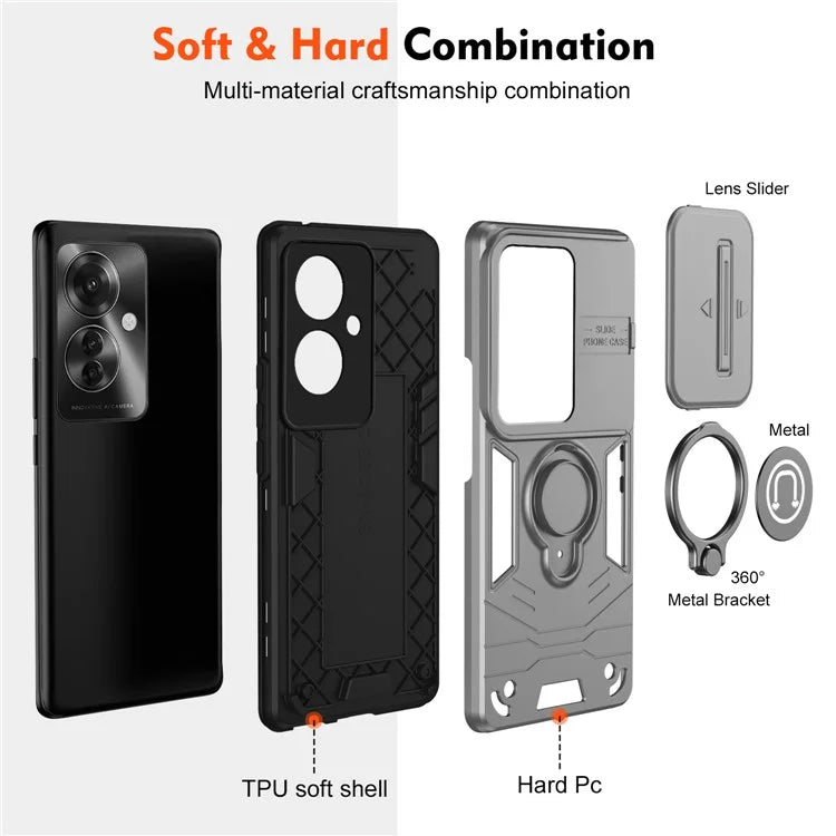 Ring Holder Kickstand Phone Shell for Oppo Reno11 F 5G / F25 Pro 5G Case Slide Lens Lid Phone Cover