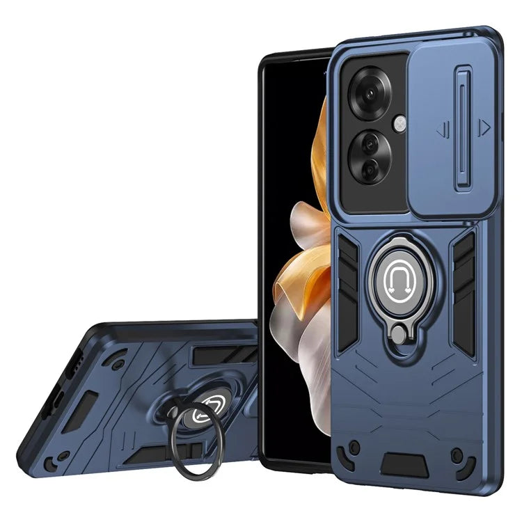 Ring Holder Kickstand Phone Shell for Oppo Reno11 F 5G / F25 Pro 5G Case Slide Lens Lid Phone Cover