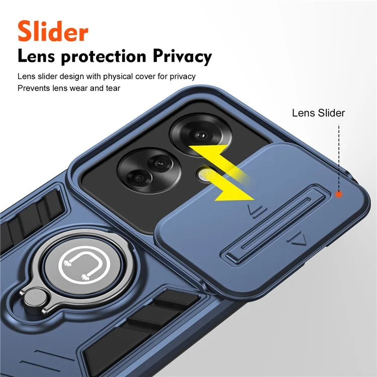 Ring Holder Kickstand Phone Shell for Oppo Reno11 F 5G / F25 Pro 5G Case Slide Lens Lid Phone Cover