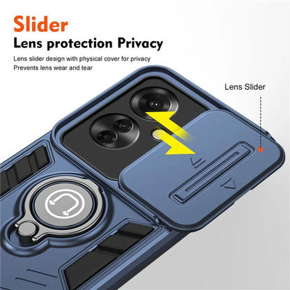 Ring Holder Kickstand Phone Shell for Oppo Reno11 F 5G / F25 Pro 5G Case Slide Lens Lid Phone Cover