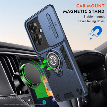 Ring Holder Kickstand Phone Shell for Oppo Reno11 F 5G / F25 Pro 5G Case Slide Lens Lid Phone Cover