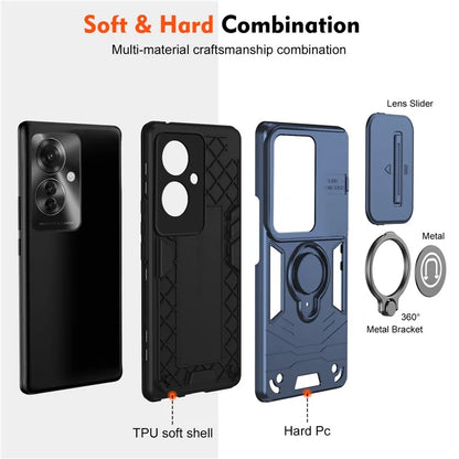 Ring Holder Kickstand Phone Shell for Oppo Reno11 F 5G / F25 Pro 5G Case Slide Lens Lid Phone Cover