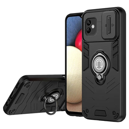 For Samsung Galaxy A05 4G Case Slide Camera Lid PC+TPU Phone Cover with Ring Kickstand