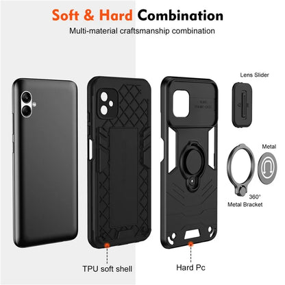 For Samsung Galaxy A05 4G Case Slide Camera Lid PC+TPU Phone Cover with Ring Kickstand