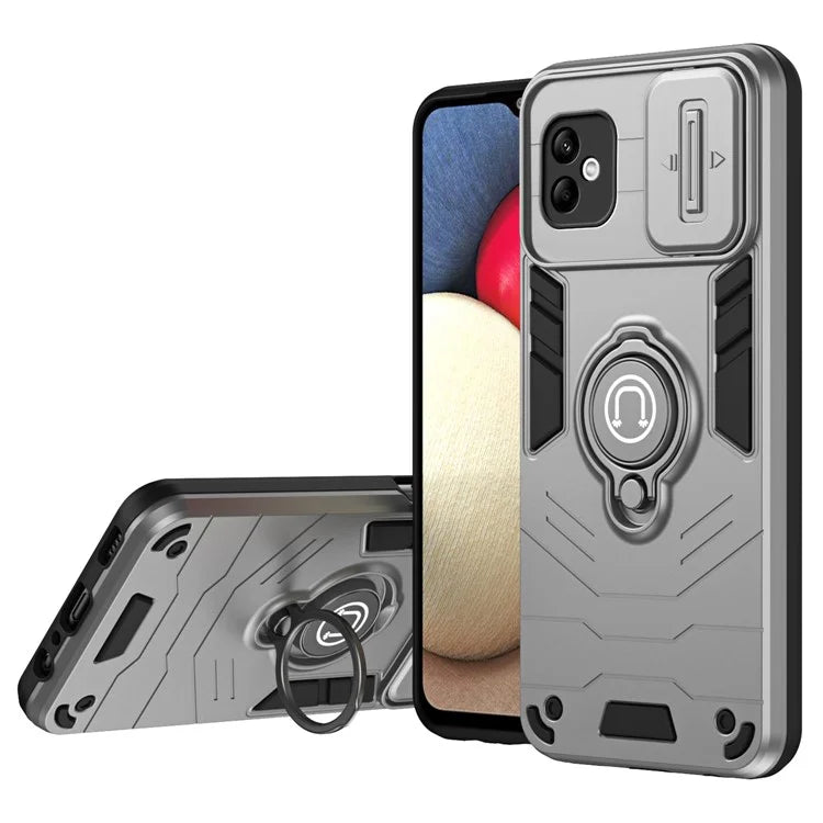 For Samsung Galaxy A05 4G Case Slide Camera Lid PC+TPU Phone Cover with Ring Kickstand