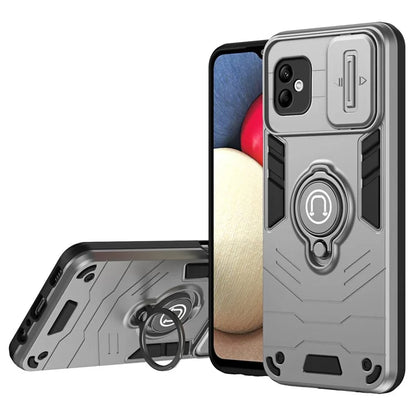 For Samsung Galaxy A05 4G Case Slide Camera Lid PC+TPU Phone Cover with Ring Kickstand