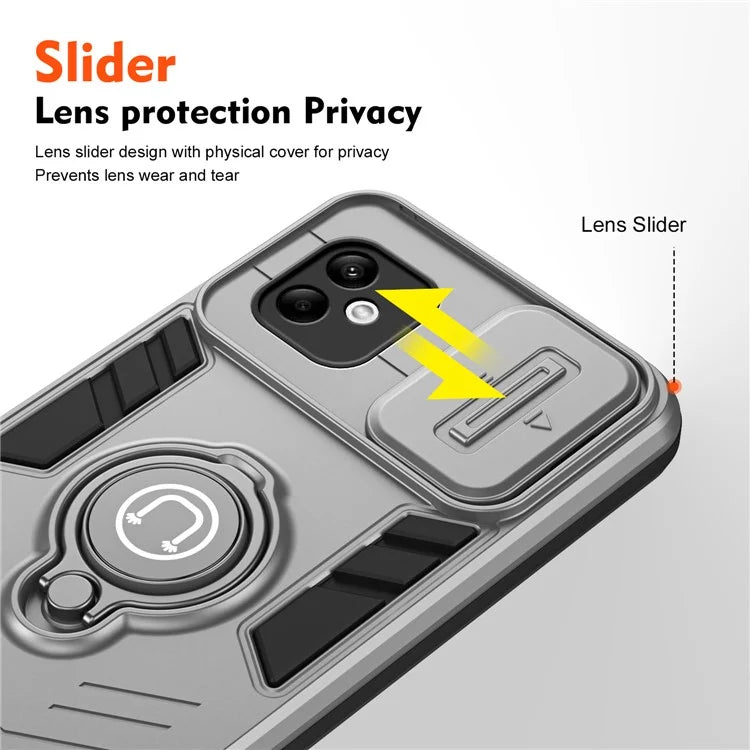For Samsung Galaxy A05 4G Case Slide Camera Lid PC+TPU Phone Cover with Ring Kickstand
