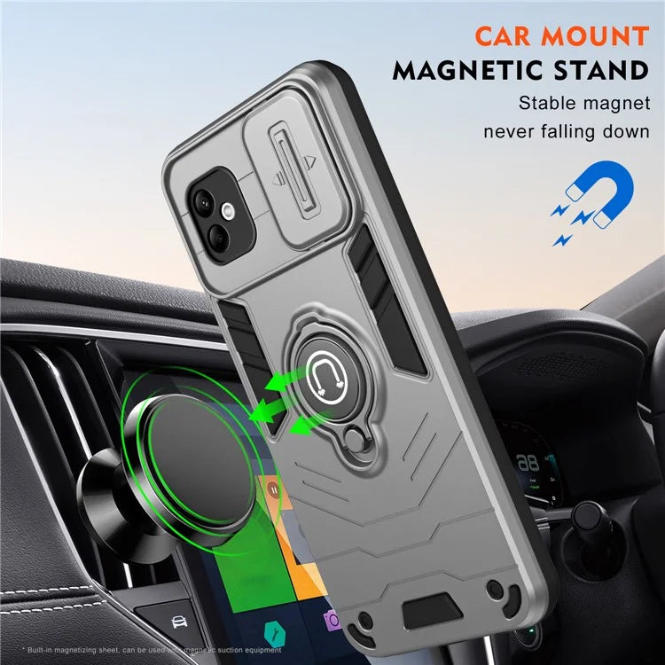 For Samsung Galaxy A05 4G Case Slide Camera Lid PC+TPU Phone Cover with Ring Kickstand
