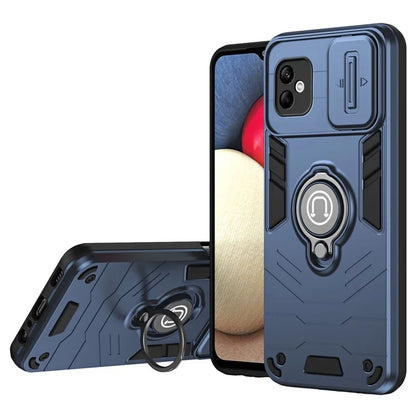 For Samsung Galaxy A05 4G Case Slide Camera Lid PC+TPU Phone Cover with Ring Kickstand