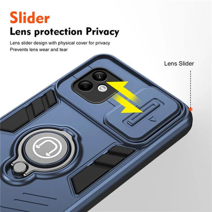For Samsung Galaxy A05 4G Case Slide Camera Lid PC+TPU Phone Cover with Ring Kickstand