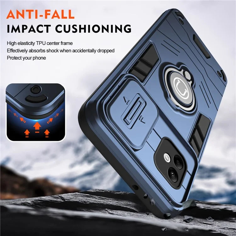 For Samsung Galaxy A05 4G Case Slide Camera Lid PC+TPU Phone Cover with Ring Kickstand