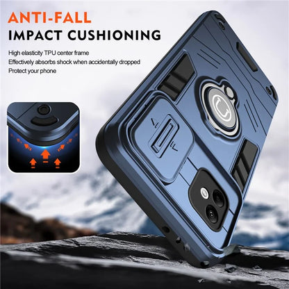 For Samsung Galaxy A05 4G Case Slide Camera Lid PC+TPU Phone Cover with Ring Kickstand