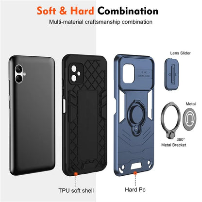 For Samsung Galaxy A05 4G Case Slide Camera Lid PC+TPU Phone Cover with Ring Kickstand