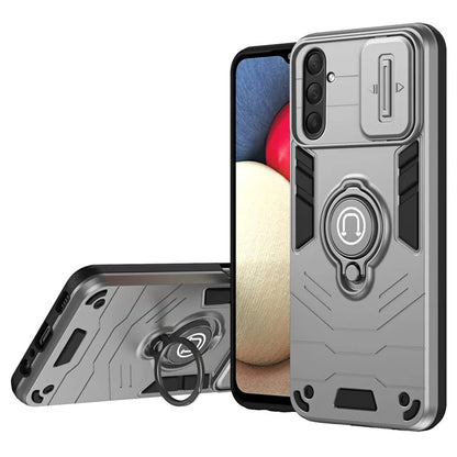 For Samsung Galaxy M54 5G / F54 5G Case Ring Kickstand PC+TPU Phone Cover with Slide Lens Guard