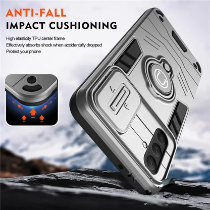 For Samsung Galaxy M54 5G / F54 5G Case Ring Kickstand PC+TPU Phone Cover with Slide Lens Guard