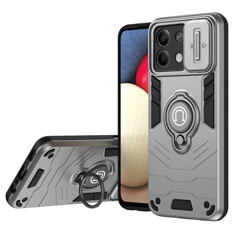For Xiaomi Redmi Note 13 5G Wholesale Phone Cases with Slide Lens Cover + Ring Holder Kickstand