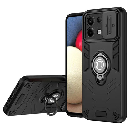 For Xiaomi Redmi Note 13 Pro 5G / Poco X6 5G Case Slide Camera Lid PC+TPU Ring Kickstand Phone Cover