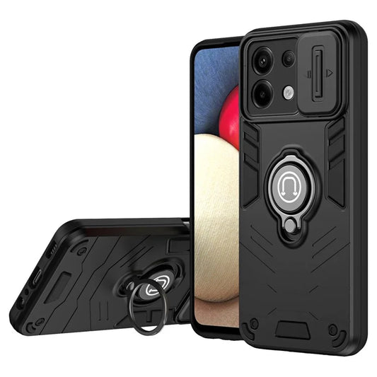 For Xiaomi Redmi Note 13 Pro 5G / Poco X6 5G Case Slide Camera Lid PC+TPU Ring Kickstand Phone Cover