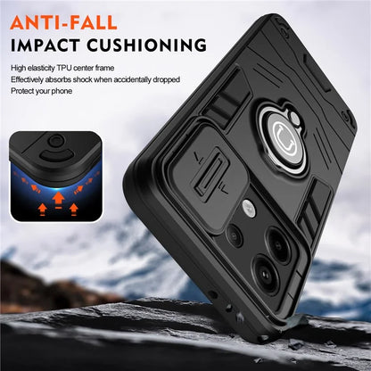 For Xiaomi Redmi Note 13 Pro 5G / Poco X6 5G Case Slide Camera Lid PC+TPU Ring Kickstand Phone Cover