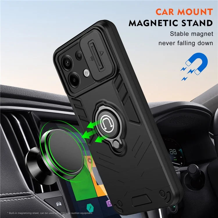For Xiaomi Redmi Note 13 Pro 5G / Poco X6 5G Case Slide Camera Lid PC+TPU Ring Kickstand Phone Cover