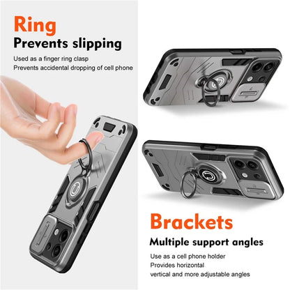 For Xiaomi Redmi Note 13 Pro 5G / Poco X6 5G Case Slide Camera Lid PC+TPU Ring Kickstand Phone Cover