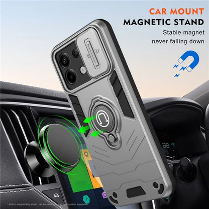 For Xiaomi Redmi Note 13 Pro 5G / Poco X6 5G Case Slide Camera Lid PC+TPU Ring Kickstand Phone Cover