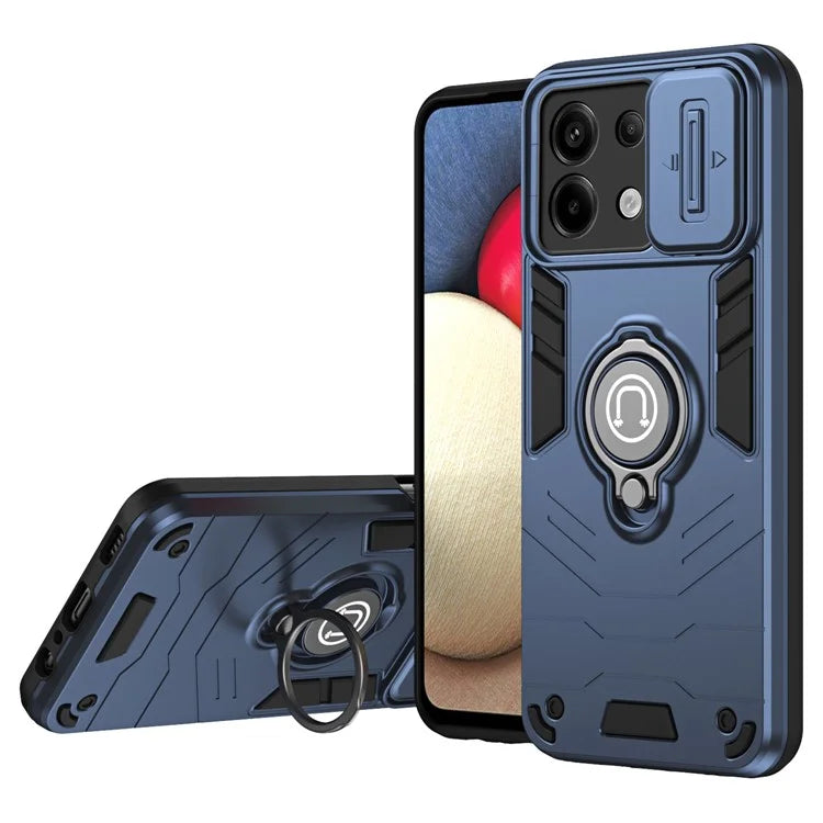 For Xiaomi Redmi Note 13 Pro 5G / Poco X6 5G Case Slide Camera Lid PC+TPU Ring Kickstand Phone Cover