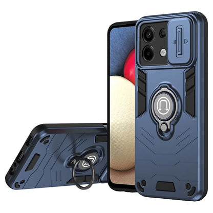 For Xiaomi Redmi Note 13 Pro 5G / Poco X6 5G Case Slide Camera Lid PC+TPU Ring Kickstand Phone Cover