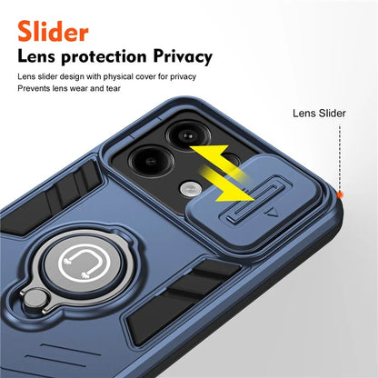 For Xiaomi Redmi Note 13 Pro 5G / Poco X6 5G Case Slide Camera Lid PC+TPU Ring Kickstand Phone Cover