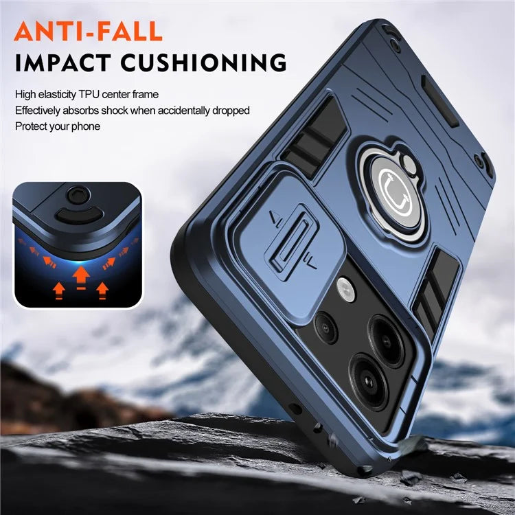 For Xiaomi Redmi Note 13 Pro 5G / Poco X6 5G Case Slide Camera Lid PC+TPU Ring Kickstand Phone Cover